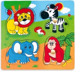 Wooden safari peg puzzle with animals 22 × 22 cm