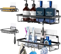 Metalen badkamerplanken voor de douche 4 stuks – zwart