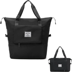 Travel beach bag with expandable bottom, black