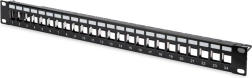 19" Patch Panel, 24-Port for Keystone Modules, Shielded, 1U, with Cable Management and Label Fields, Black
