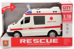 Plastic battery-powered ambulance with lights and sounds