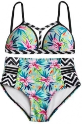 Damen Bikini-Set mit hohem Bund, Push-up – Größe S