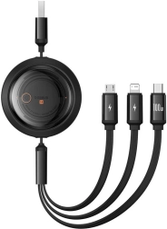 Ausziehbares 3‑in‑1‑Ladekabel BASEUS Free2Draw 100 W, 1,1 m – USB‑A auf USB‑C/Lightning/Micro‑USB (schwarz)