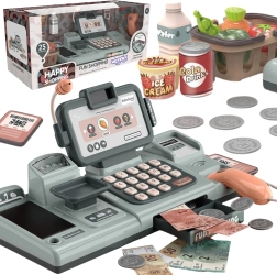 Kinderkasse mit Waage, Scanner und Korb für das Spiel im Geschäft