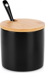 Keramik-Zuckerdose mit Bambusdeckel und Löffel, schwarz 250 ml
