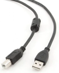 USB 2.0 cable A–B 4.5 m with ferrite core, gold-plated contacts