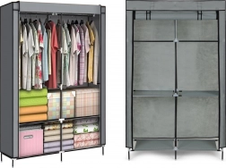 Textil-Kleiderschrank mit Regalböden und Kleiderstangen MODERNHOME, grau, 106 × 43,5 × 174 cm