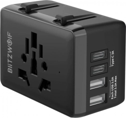 Adaptateur de voyage BlitzWolf 4-en-1 avec USB‑C et PD 20 W