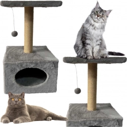 Katzenkratzbaum mit Bett und hängender Maus