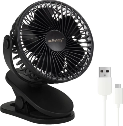 Draadloze bureauventilator met clip Ruhhy, zwart, USB‑C 1200 mAh