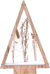 Solight LED-Holz-Weihnachtsdekoration Baum mit beschneiten Winterblumen 37 cm - 1 Stück