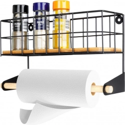 Wandhalterung für Küchenpapier mit Ablage, Metall schwarz