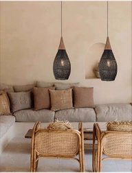 rustieke hanglamp van rotan 35 cm – zwart