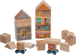 Lucy & Leo City – set of wooden blocks with two cars, 25 pieces