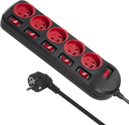 MACLEAN ENERGY MCE204 Surge-Protected Power Strip, 5 sockets with individual switches, 1.5 m