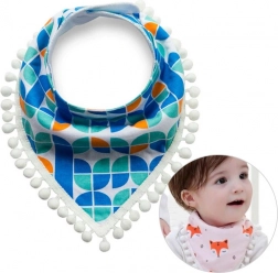 Children's scarf with pom-poms - blue and green