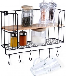 Küchen-Wandregal mit Haken 41 × 12 × 25,5 cm, Metall und Holz