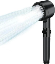 Schwarzer Duschkopf mit STOP-Funktion und Durchflussregulierung