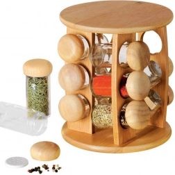 Drehbarer Gewürzständer aus Holz mit 12 Gläsern, 13-teiliges Set