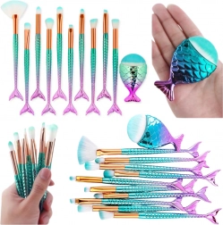 Regenbogen-Make-up-Pinselset in Form einer Meerjungfrauenflosse, 11 Stk.
