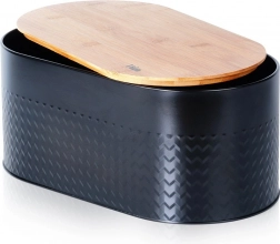 Stahl-Brotkasten mit Bambus-Schneidebrett, schwarz 34 × 18,5 × 15,5 cm