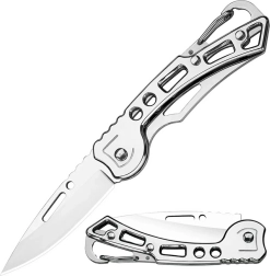 AG923A FOLDING KNIFE + CARABINER SILVER