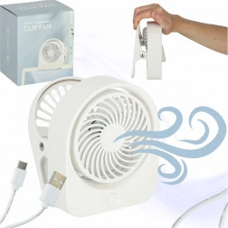 Desktop mini fan with clip, wireless USB, 3 speeds, 11.5 cm, white