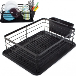 Dish rack with large tray, black