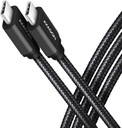 USB‑C – USB‑C Kabel 3.2 Gen 1, 1 m, PD 60 W (3 A), Aluminium, geflochten, schwarz – AXAGON