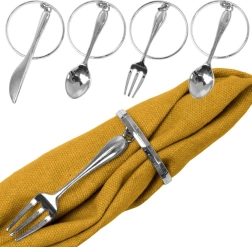 Metall-Serviettenringe mit silbernen Besteckanhängern, 4 cm, Set mit 4 Stück