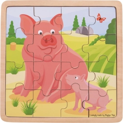 Wooden Puzzle BIGJIGS TOYS – Pig with Piglet, 16 Pieces