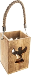 Lanterne en bois avec ange MANGO 20,5 cm