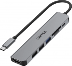 USB-C hub 7-in-1 aluminum with 100 W PD, 5 Gbps and 4K HDMI