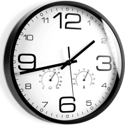 Horloge murale avec thermomètre et hygromètre 30 cm, blanche