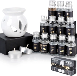 Cadeauset aromatherapie met keramische aromalamp en 12 geurolieën
