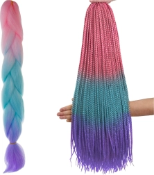 Tresses ombré synthétiques pour cheveux rose/bleu/violet - 1 pièce