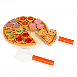 Wooden cut-and-serve pizza with hook-and-loop for kids, 27 pieces