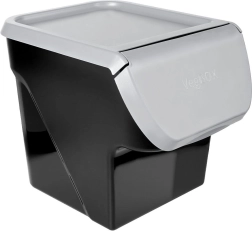 Plastic fruit and vegetable box with flip-open lid 13 l, gray