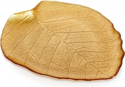 Assiette en verre dorée en forme de feuille 27,5 × 24 cm