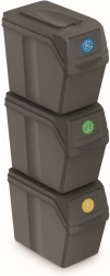 Set mit 3 Sortierbehältern für Abfall SORTIBOX, 3×20 l, Steingrau