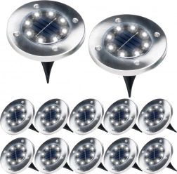 Solar-Einbau-LED-Gartenleuchten aus Edelstahl, 12 Stk., Durchmesser 11,5 cm