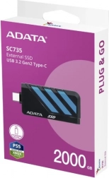 Externe SSD ADATA SC735 2 TB USB‑C (USB 3.2 Gen 2) – 1050/1000 MB/s, blauw