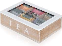 Houten organizer voor theezakjes met glazen deksel 24,5 × 16 × 7 cm