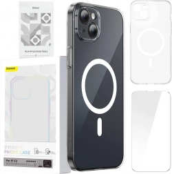 Baseus Magnetic Crystal Clear hoesje voor iPhone 13 met gehard glas en reinigingsset