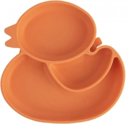 Silicone baby plate with suction, divided – duck, orange 19.5 × 19 cm