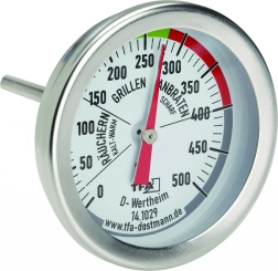 Roestvrijstalen thermometer voor grill en rookoven 0–500 °C