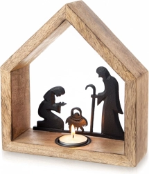 Bougeoir en bois pour bougie chauffe-plat crèche en manguier 20 × 6 × 22 cm