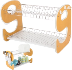 Two-tier dish rack with drip tray and cutlery holder
