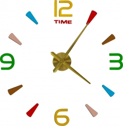 Selbstklebende DIY-Wanduhr, 80–90 cm, goldene Zeiger, farbige Markierungen, 4 Ziffern