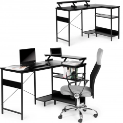 Eck-Computertisch mit 3 schwarzen Regalen